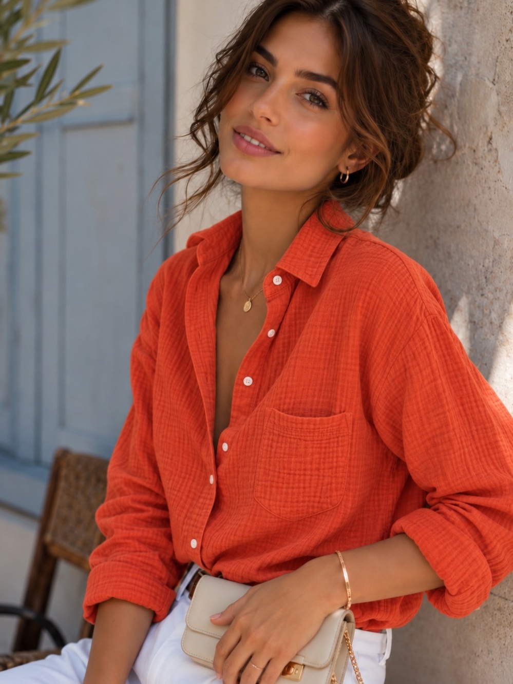J.Crew Re-Imagined 100% Cotton Gauze Button Down Shirt Orange Size 10